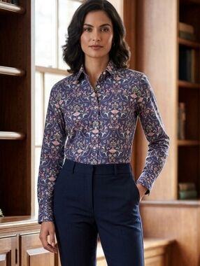 Xacus Navy Floral Cotton Button Down Shirt Size EU 40 US Medium NWOT